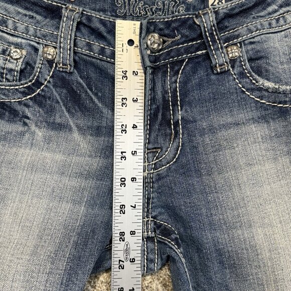 Miss Me Jeans Women 28 Blue Capri Low Rise Flap Pockets Distressed Stretch Denim - Picture 10 of 13